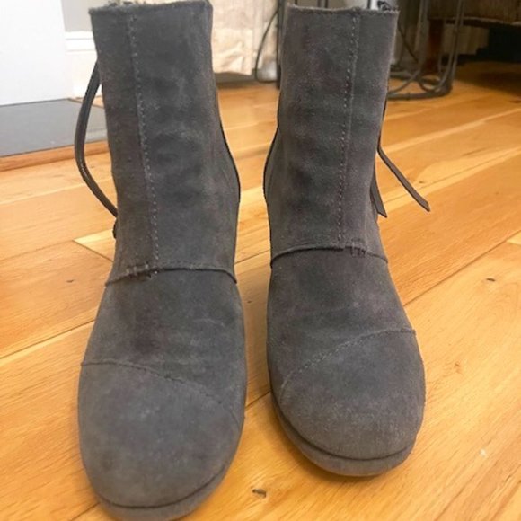 Toms Desert Suede Wedge Bootie, Dark Gray - Picture 2 of 5